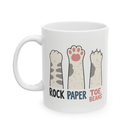 Cat Paw Coffee Mug - 'Rock Paper Toe Beans' Cute Kitten Paw Ceramic Mug