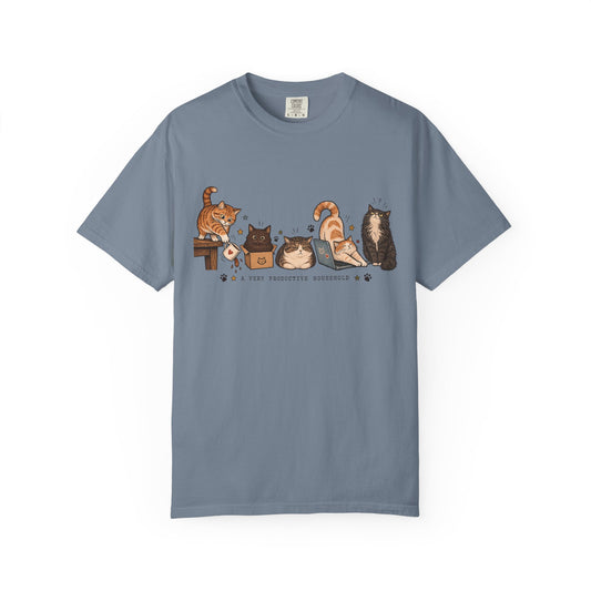 A Very Productive Household Graphic T-Shirt — Cute Kitty Illustration Tee