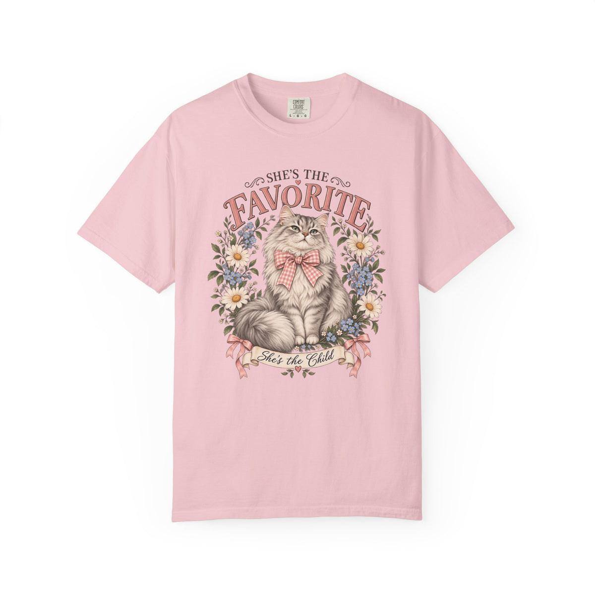She's the Favorite Cat T-Shirt — Vintage Floral Cat Graphic