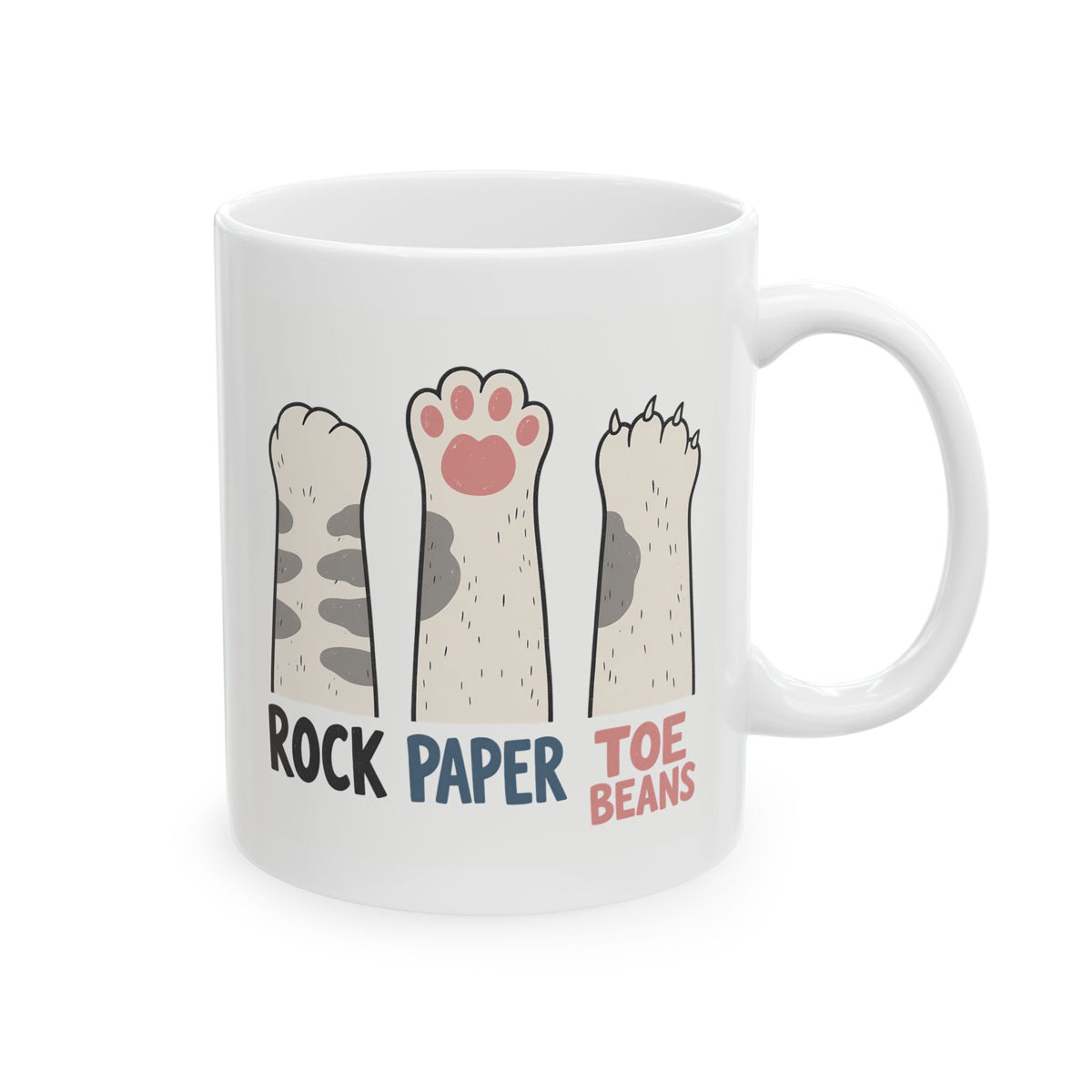 Cat Paw Coffee Mug - 'Rock Paper Toe Beans' Cute Kitten Paw Ceramic Mug
