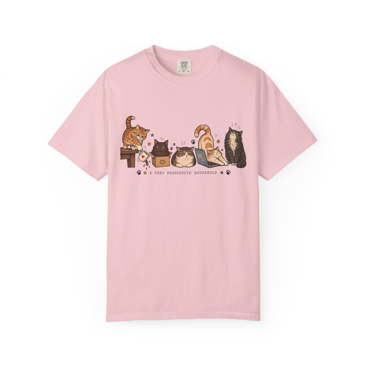 A Very Productive Household Graphic T-Shirt — Cute Kitty Illustration Tee