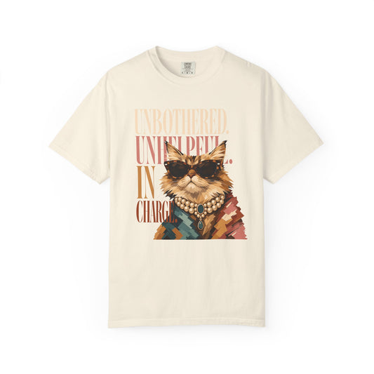 Unbothered Cat Graphic T-Shirt — "Unbothered, Unhelpful In Charge" Vintage Style