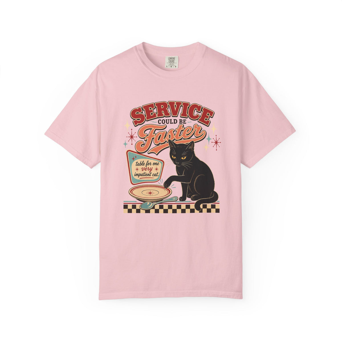 Cat Diner Tee — "Service Could Be Faster" Retro Black Cat T‑Shirt