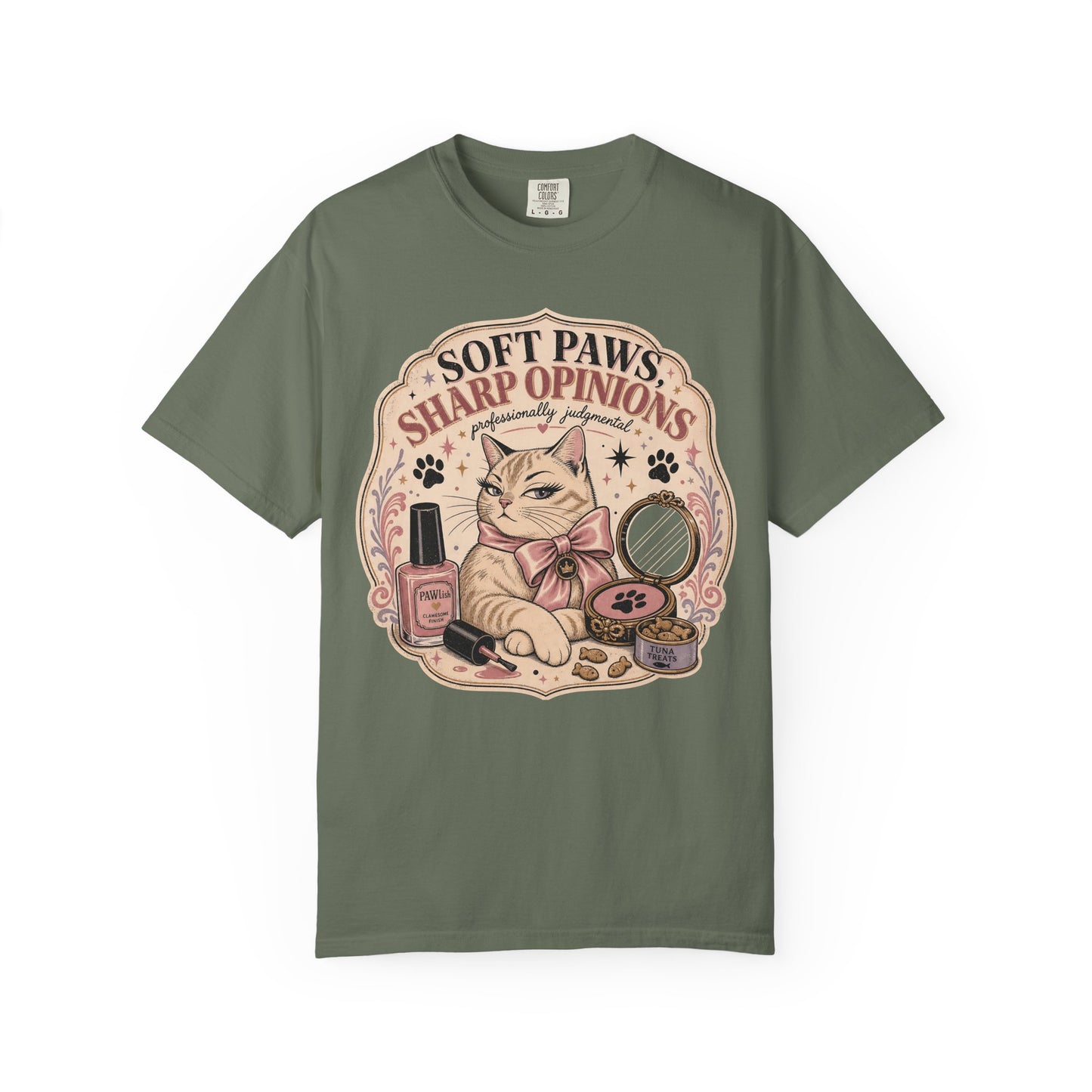 Cat Graphic T-Shirt — "Soft Paws, Sharp Opinions" Cute Vintage Cat Lounge Tee