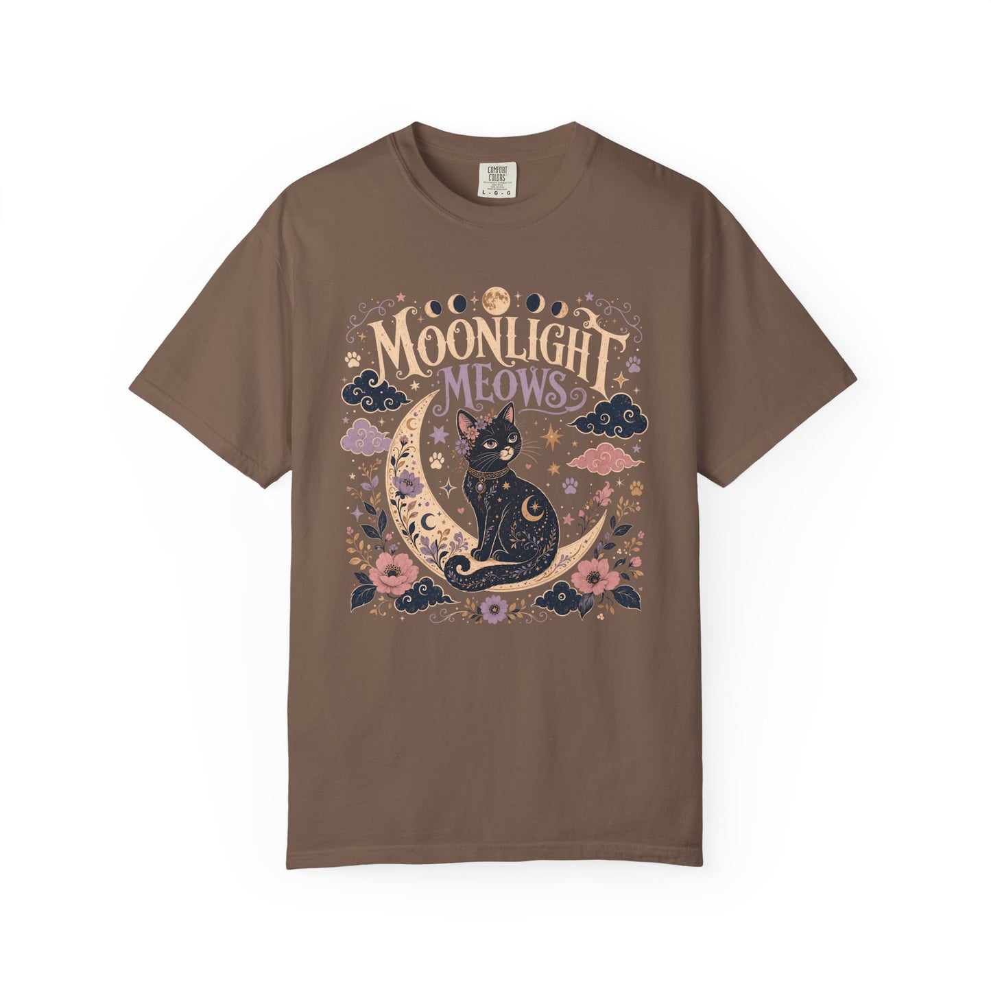 Moonlight Meows T-Shirt — Vintage Black Cat Crescent Moon Tee