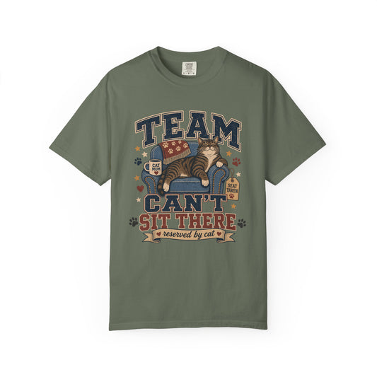 Vintage 'Team Can't Sit There' Cat T-Shirt — Cozy Cat Lover Graphic Tee