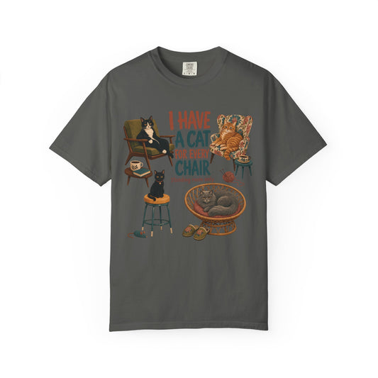 Cat Lover T‑Shirt — "I Have a Cat for Every Chair" Illustrated Tee