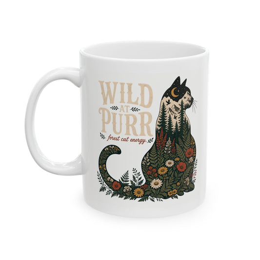 Wild at Purr Floral Cat Mug — Cute Cat Lover Coffee Cup