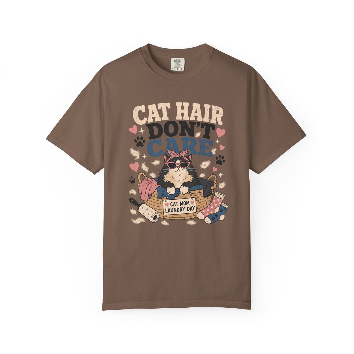 Cat Hair Don’t Care T-Shirt — Cute Laundry Day Cat Graphic Tee