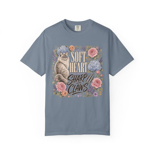 Cat Floral T‑Shirt — "Soft Heart, Sharp Claws" Vintage Garden Tee
