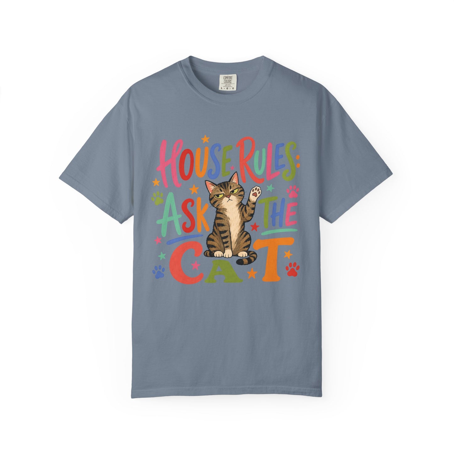 Cat Lover T-Shirt — "House Rules: Ask the Cat" Cute Graphic Tee
