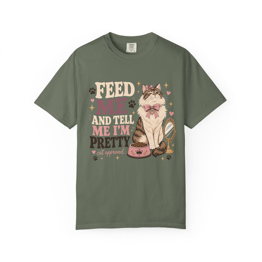 Cat Lover T-Shirt — "Feed Me and Tell Me I’m Pretty" Cute Kitty Graphic Tee
