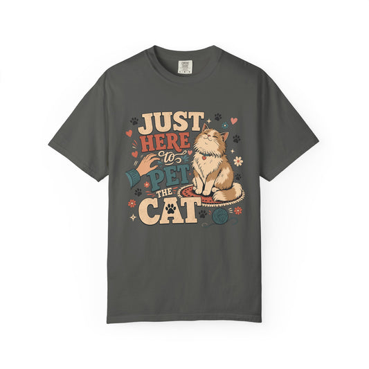 Just Here to Pet The Cat T-Shirt — Cute Retro Cat Lover Tee