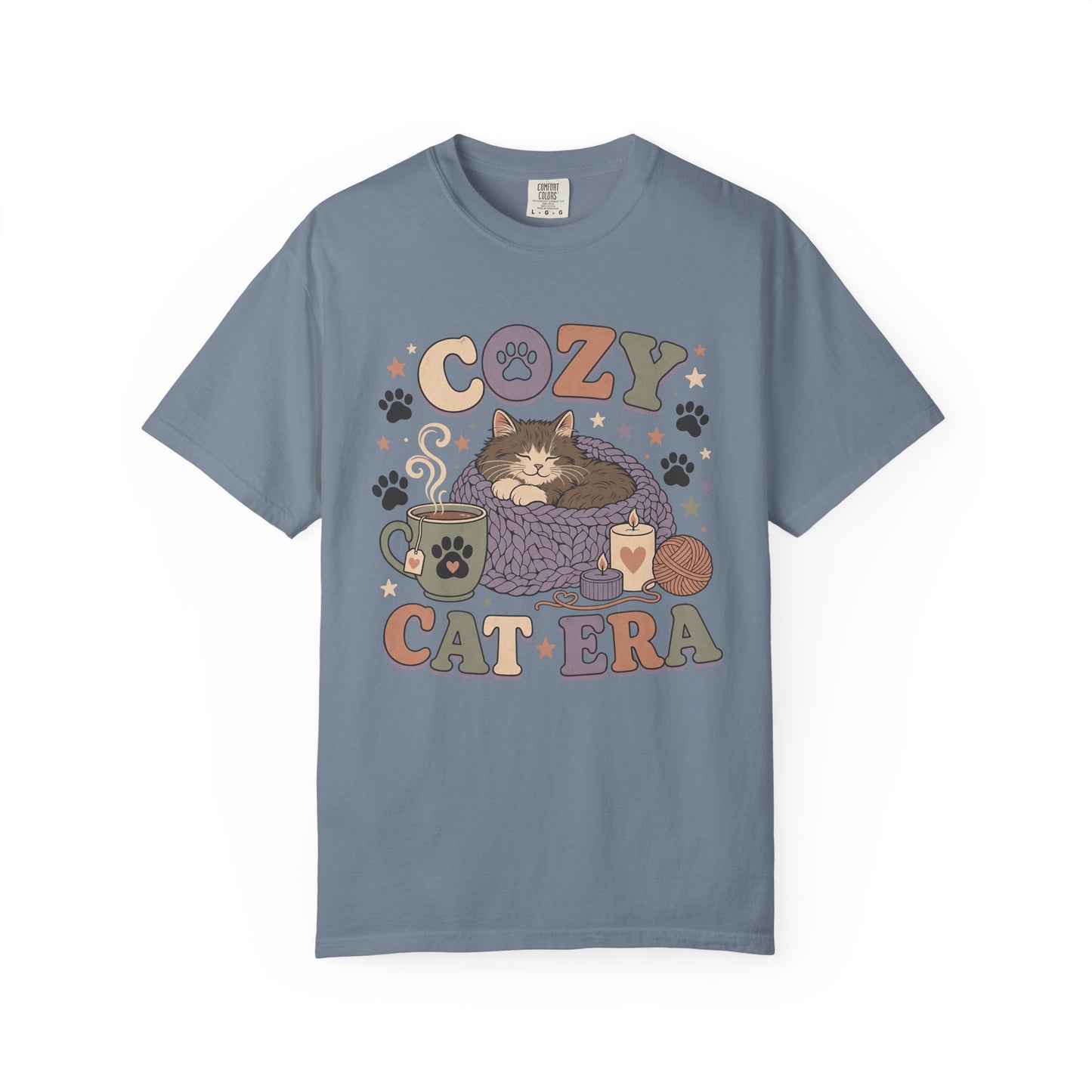 Cozy Cat Era T-Shirt — Cute Retro Kitty Tee with Paw Print Design