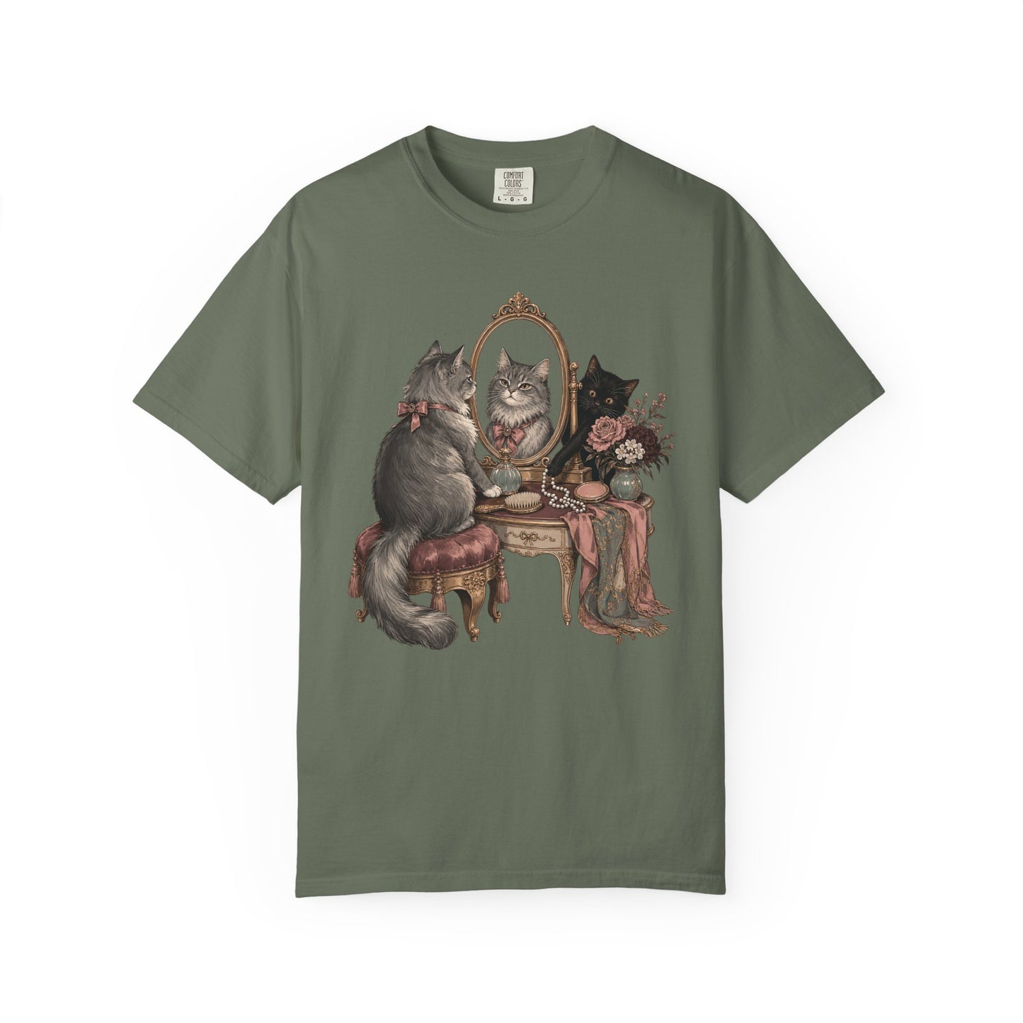 Cat Vanity T-Shirt — Vintage Mirror Kitten Graphic Tee