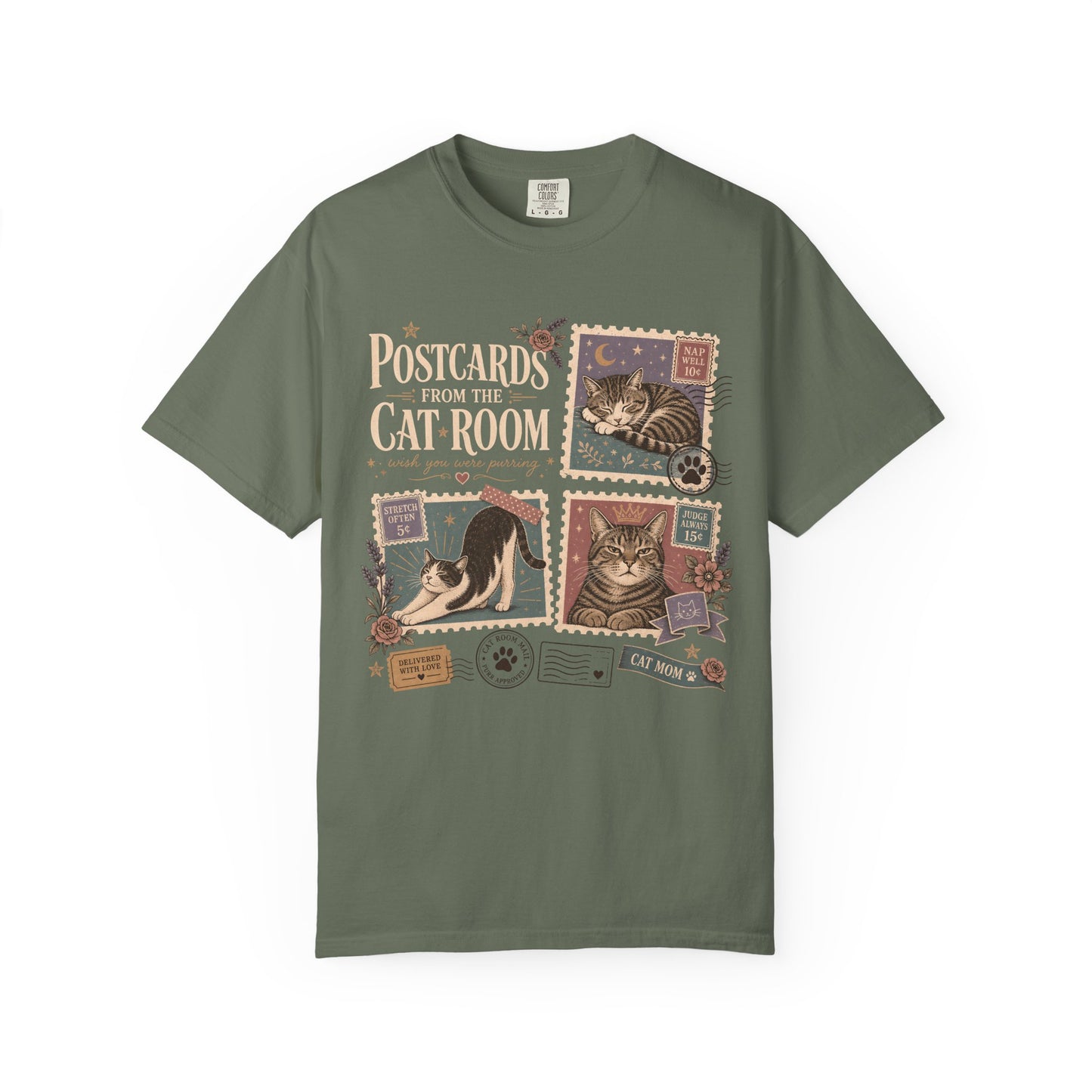 Postcard Cat Room T-Shirt — Vintage Cat Postage Graphic Tee