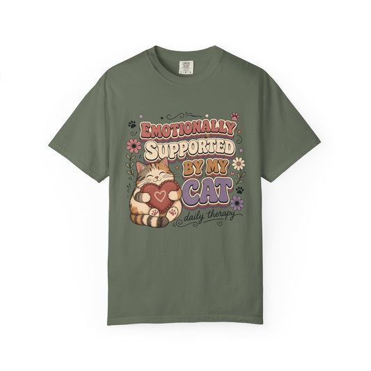 Emotionally Supported by My Cat T-Shirt — Cute Cat Daily Therapy Tee