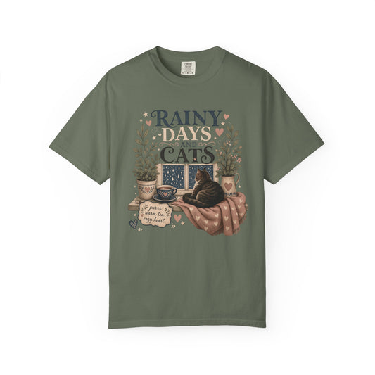 Rainy Days and Cats T-Shirt — Cozy Cat Lover Tee