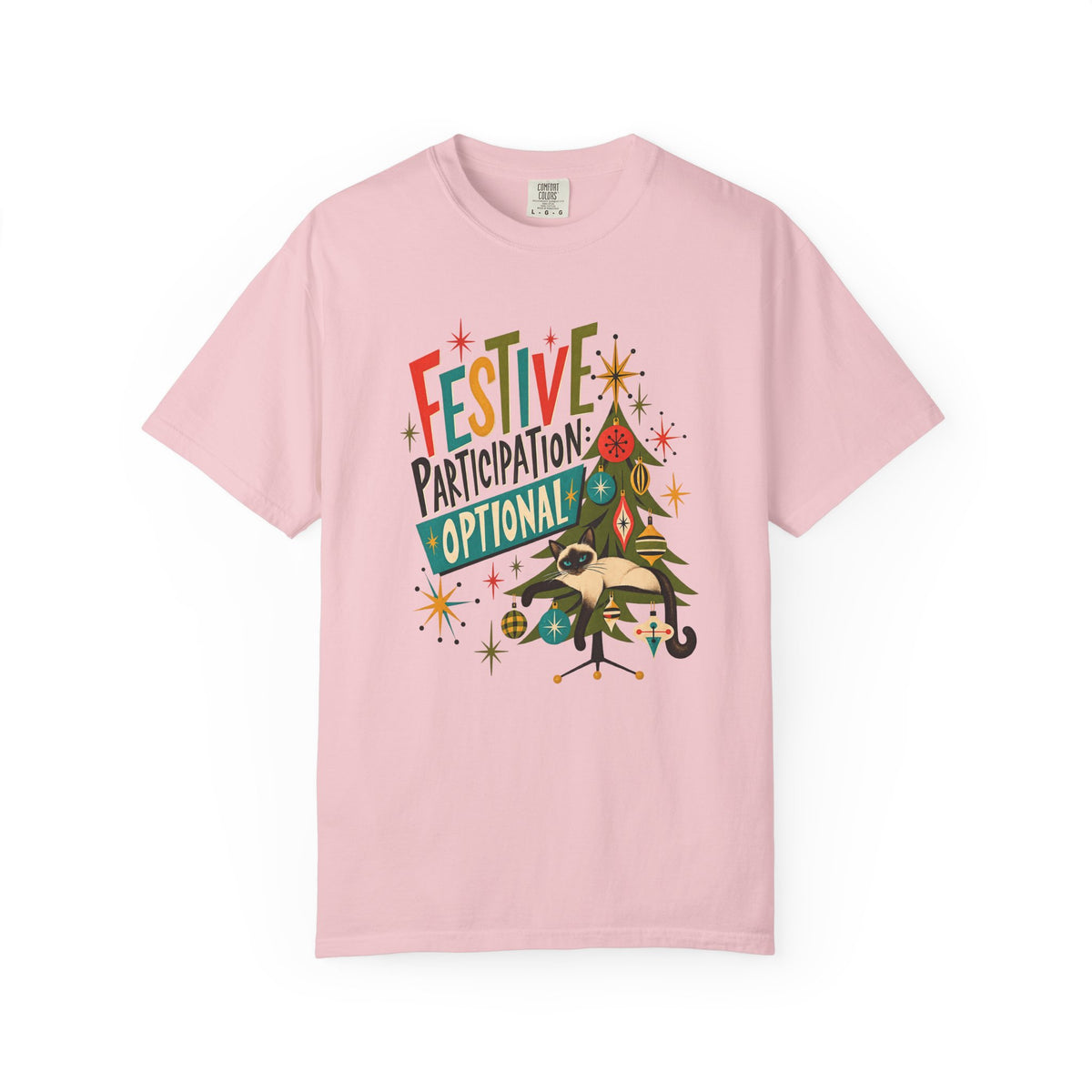 Festive Participation Optional Cat T-Shirt — Retro Christmas Tree Holiday Tee