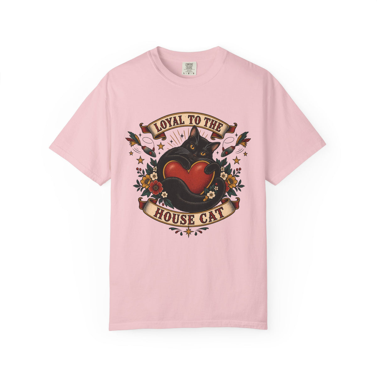 Loyal to the House Cat Tee — Retro Heart & Black Cat Graphic T-Shirt