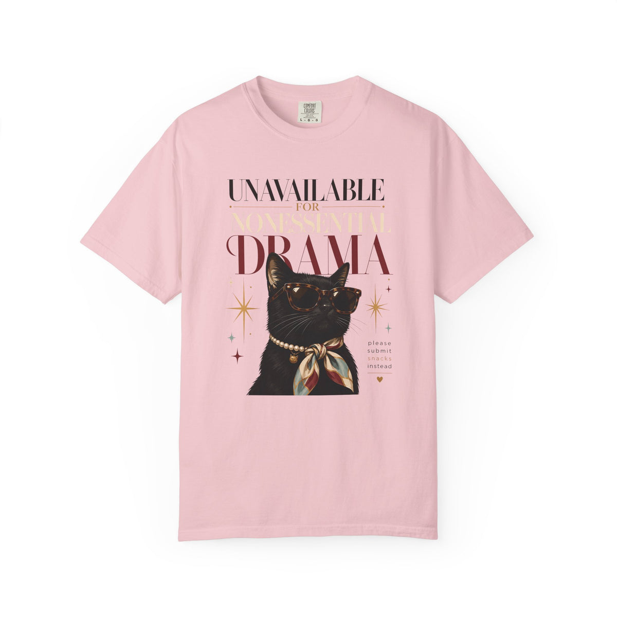 "Unavailable for Nonessential Drama" Cat T-Shirt — Vintage Black Cat Graphic Tee