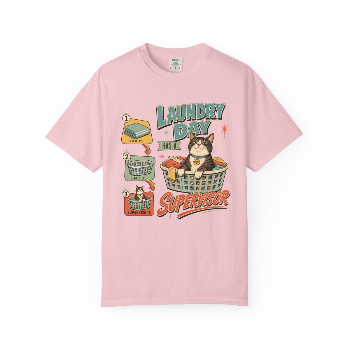 Laundry Day Supervisor T-Shirt — Cute Cat Laundry Graphic Tee