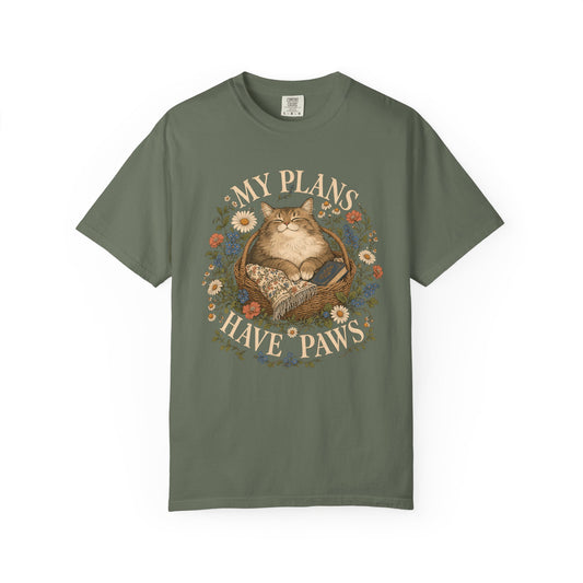 Cat Nap T-Shirt — "My Plans Have Paws" Vintage Floral Cat Graphic