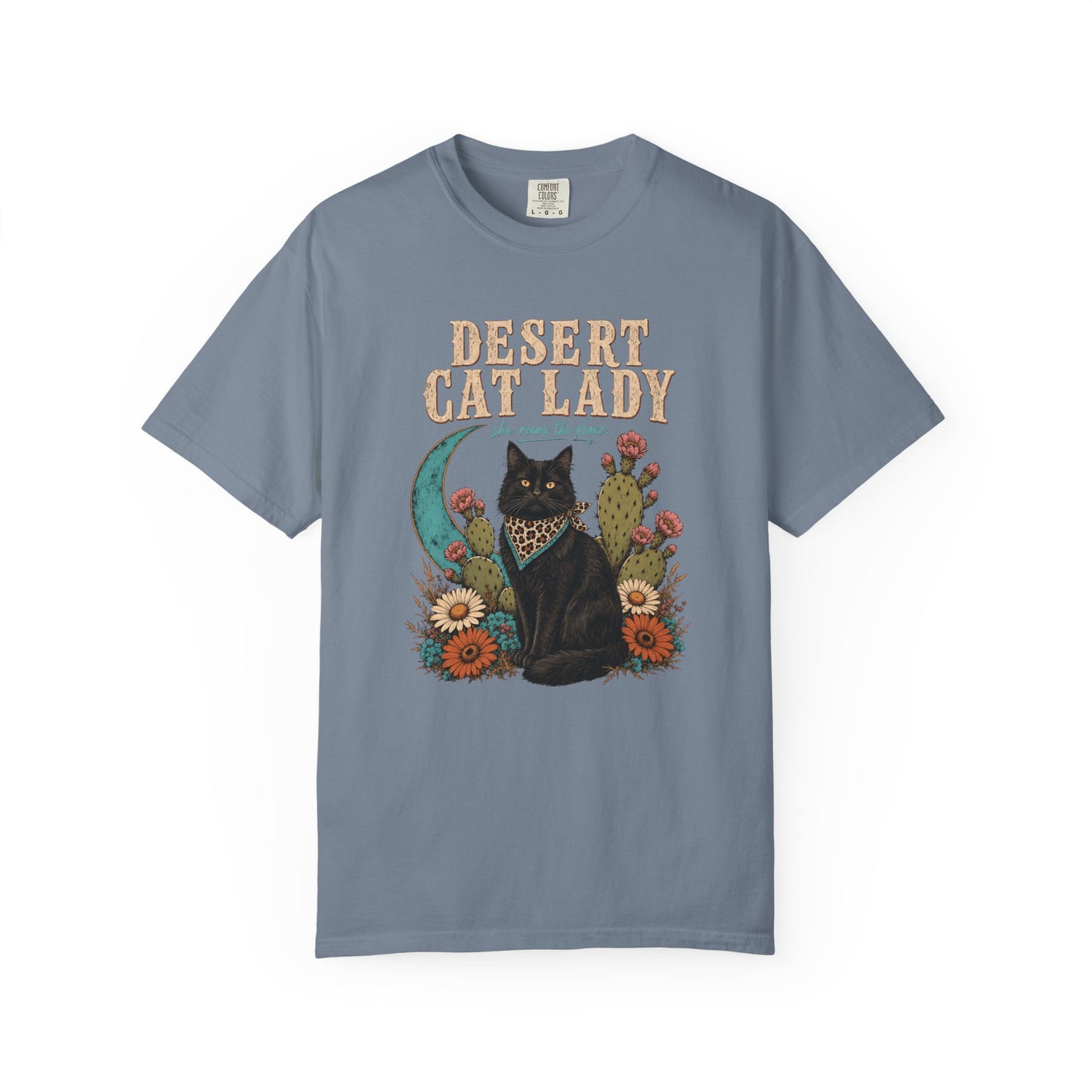 Desert Cat Lady T-Shirt — Boho Black Cat Floral Tee