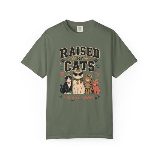 Raised By Cats T-Shirt — Cute Cat Mom Graphic Tee
