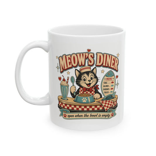 Meow's Diner Cat Mug - Retro Vintage Cat Coffee Mug