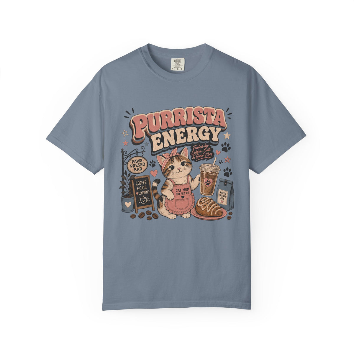 Purrista Energy T-Shirt — Cute Cat Coffee Lover Tee