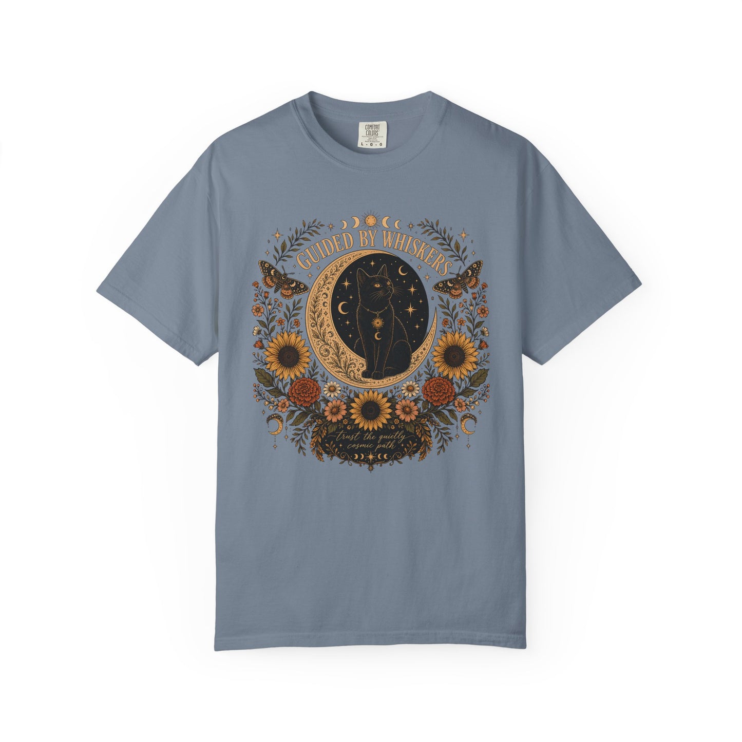 Guided by Whiskers T-Shirt — Boho Celestial Floral Graphic Tee