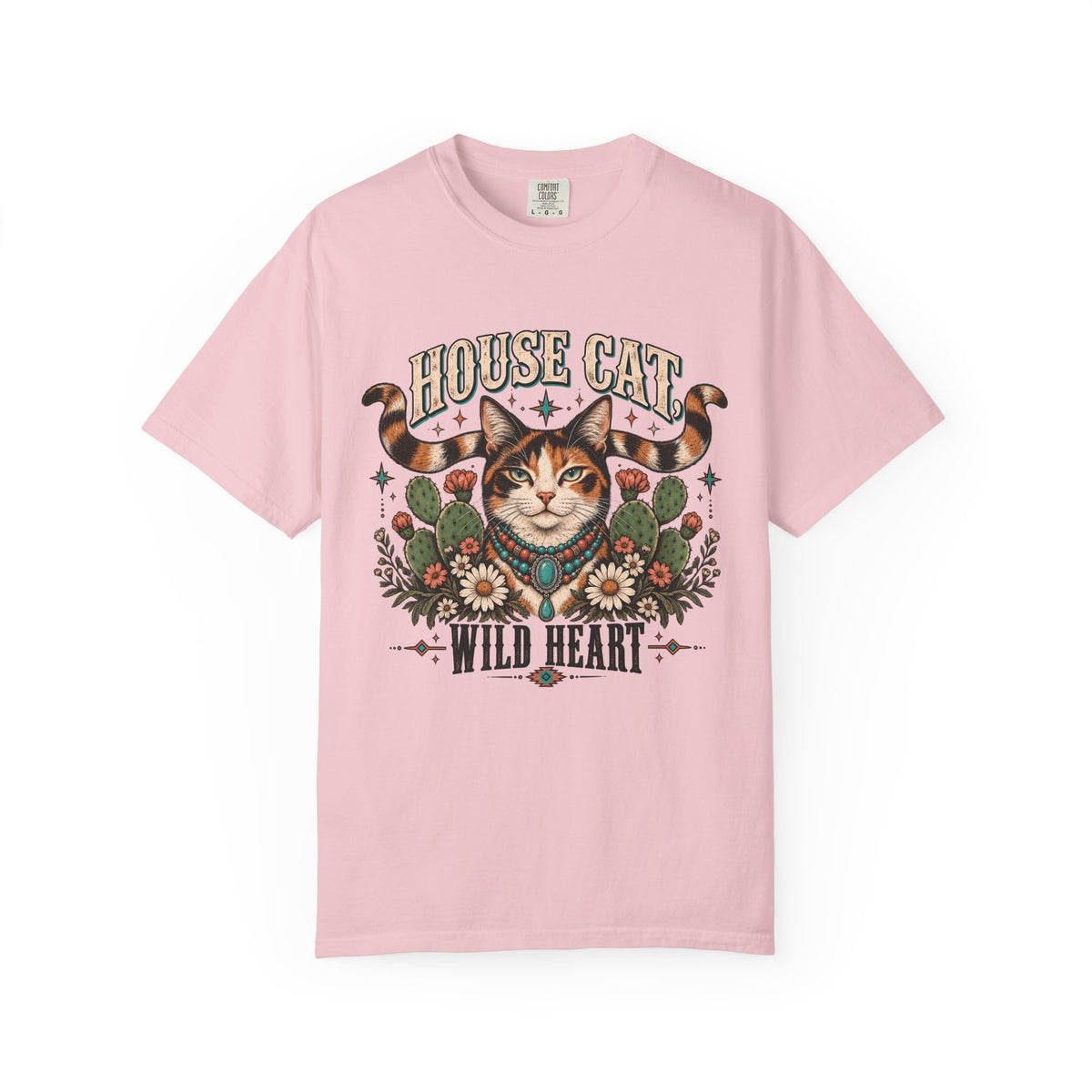 House Cat Wild Heart T-Shirt — Vintage Floral Cat Graphic Tee