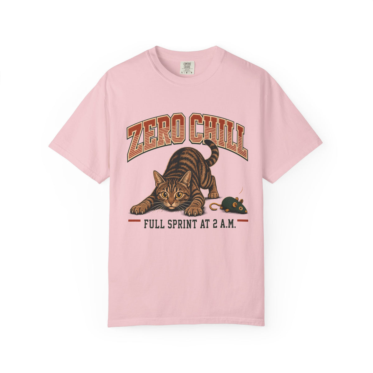 Zero Chill Cat T-Shirt — "Full Sprint at 2 A.M." Graphic Tee
