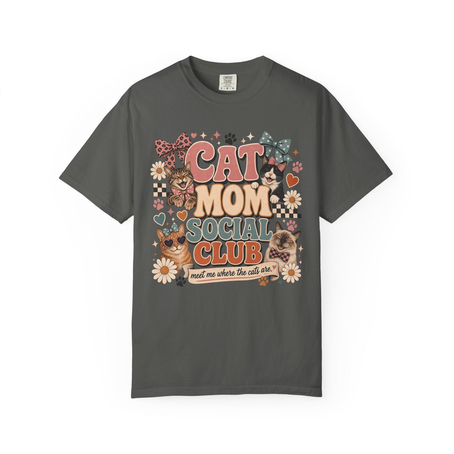 Cat Mom Social Club T‑Shirt — Vintage Floral Cat Lover Tee