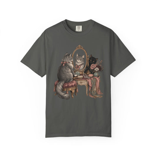 Cat Vanity T-Shirt — Vintage Mirror Kitten Graphic Tee