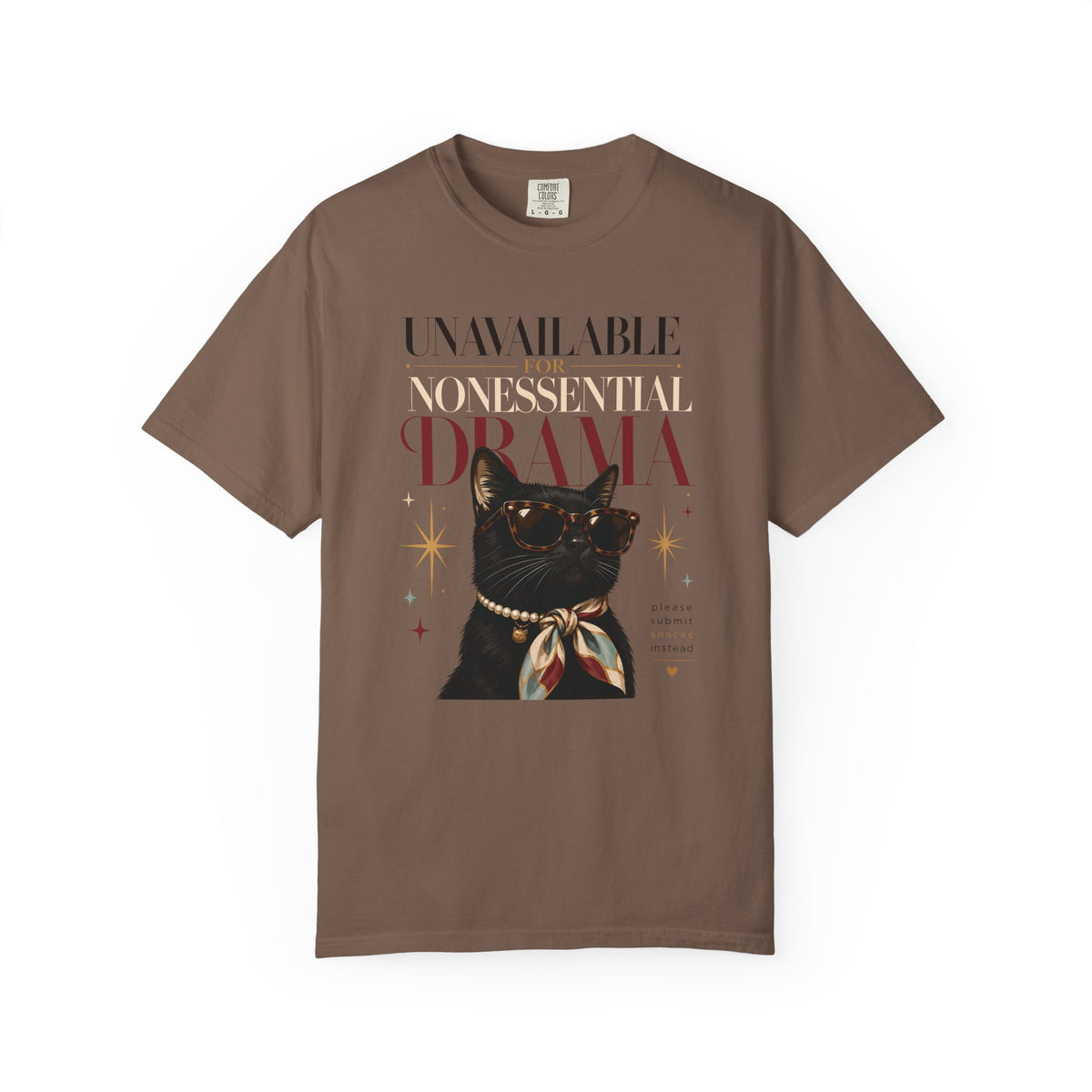 "Unavailable for Nonessential Drama" Cat T-Shirt — Vintage Black Cat Graphic Tee