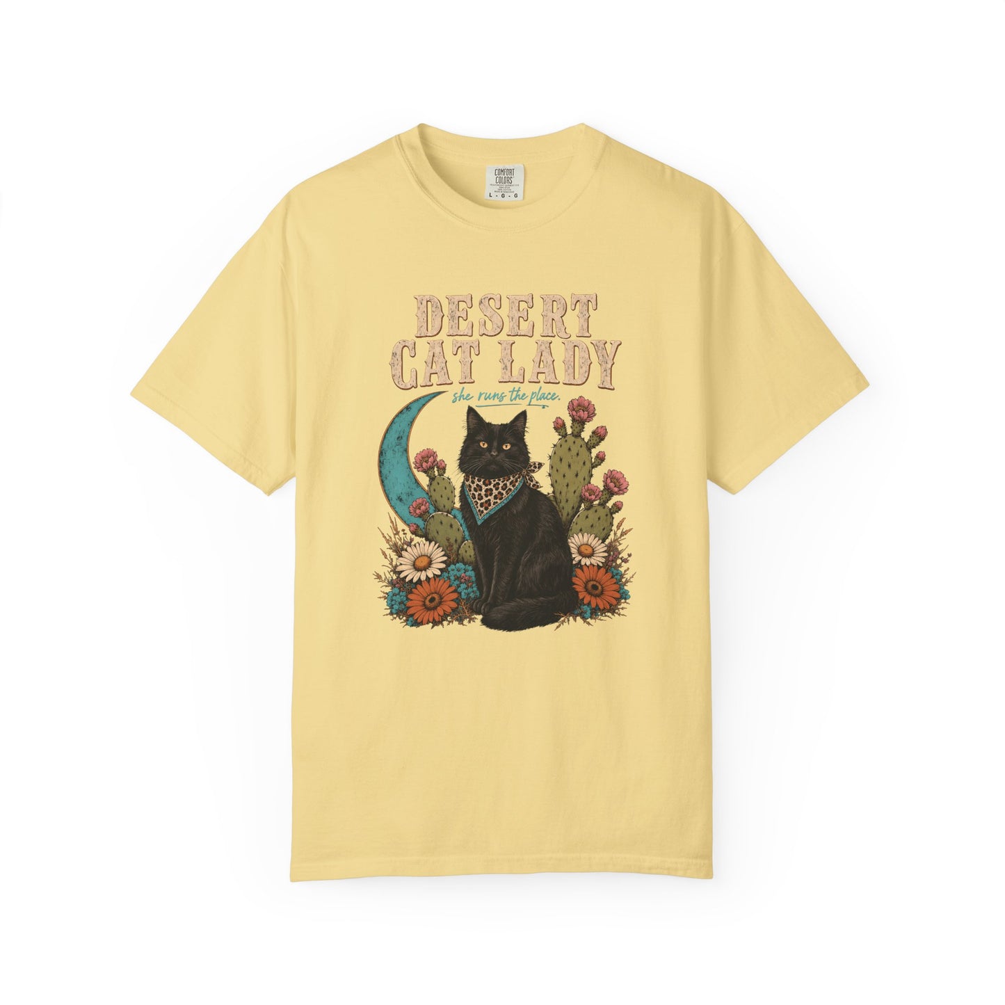Desert Cat Lady T-Shirt — Boho Black Cat Floral Tee