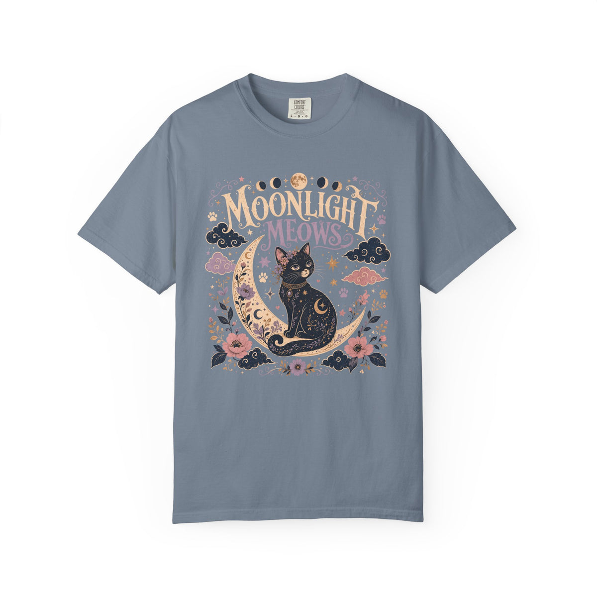 Moonlight Meows T-Shirt — Vintage Black Cat Crescent Moon Tee