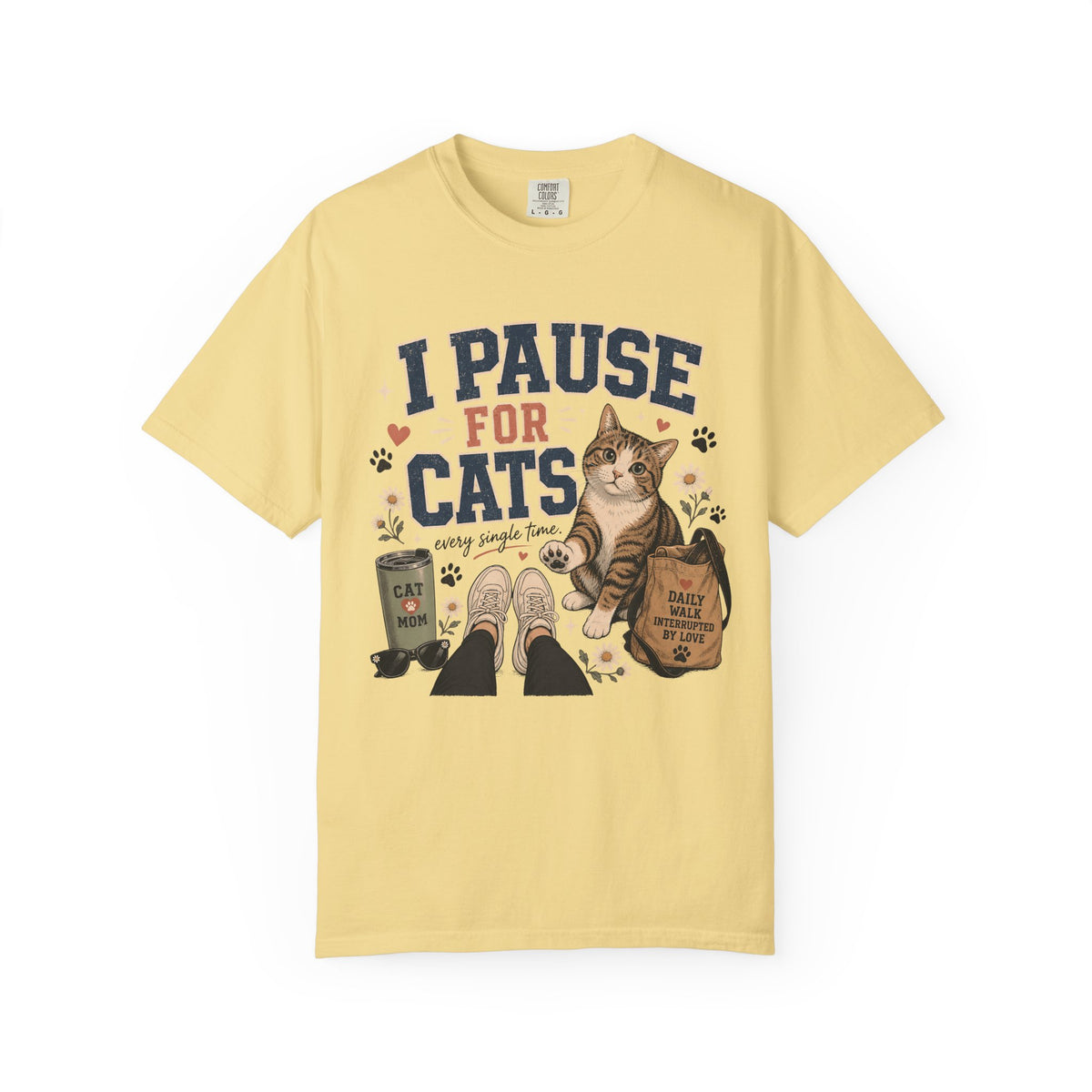 I Pause For Cats T-Shirt – Cute Cat Lover Graphic Tee