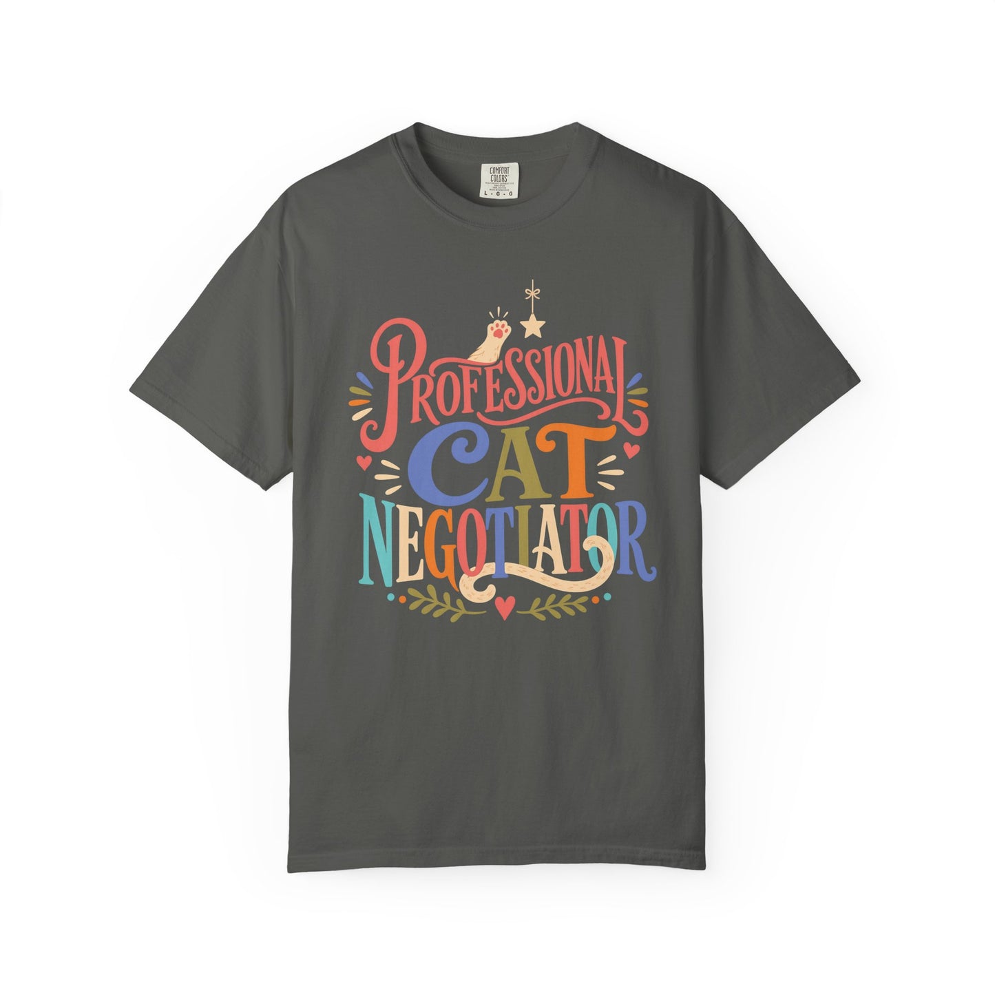 Professional Cat Negotiator T-Shirt — Funny Cat Lover Tee, Colorful Hand-Lettered Design