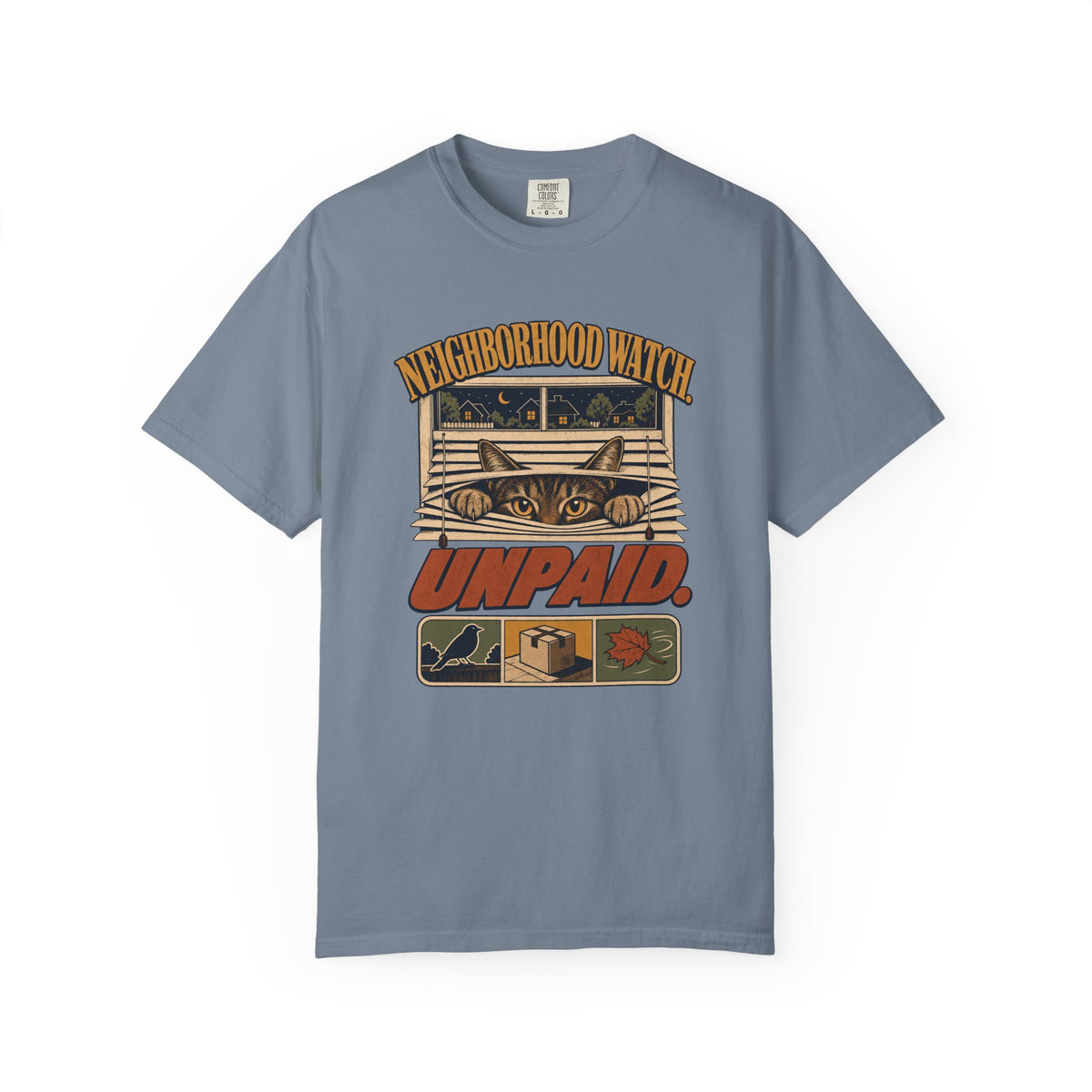 Neighborhood Watch "Unpaid" Graphic T-Shirt — Cat Peeking Parcel Delivery Design