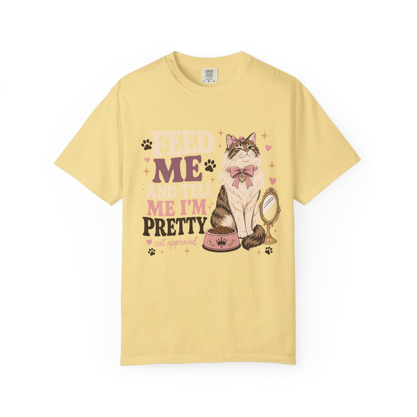 Cat Lover T-Shirt — "Feed Me and Tell Me I’m Pretty" Cute Kitty Graphic Tee