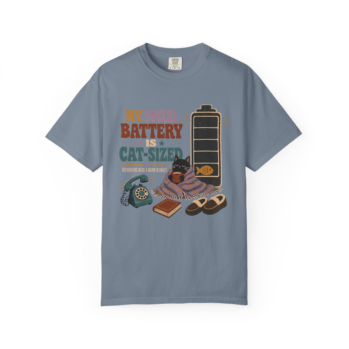 Cat-Sized Social Battery T-Shirt — Introvert Cat Graphic Tee