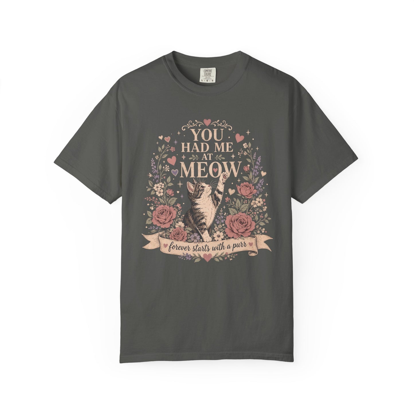 Cat Floral T-Shirt — "You Had Me at Meow" Vintage Garden Tee