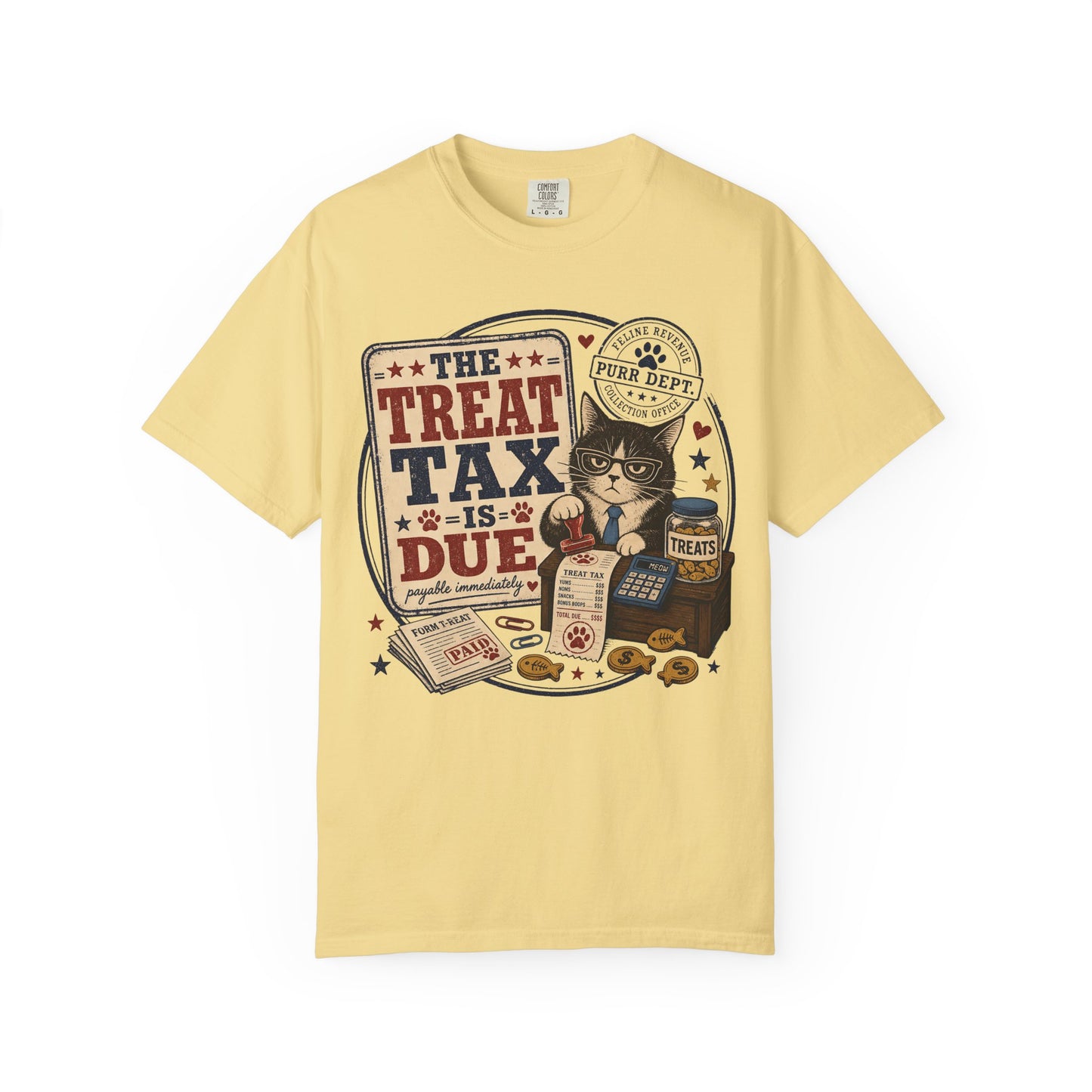 The Treat Tax Is Due Cat T-Shirt — Funny Pet Lover Graphic Tee