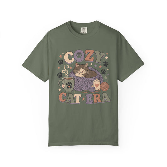 Cozy Cat Era T-Shirt — Cute Retro Kitty Tee with Paw Print Design