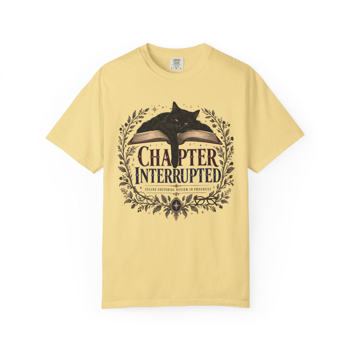 Chapter Interrupted T-Shirt — Cat on Book Graphic Tee