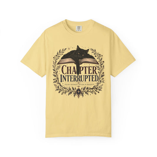 Chapter Interrupted T-Shirt — Cat on Book Graphic Tee
