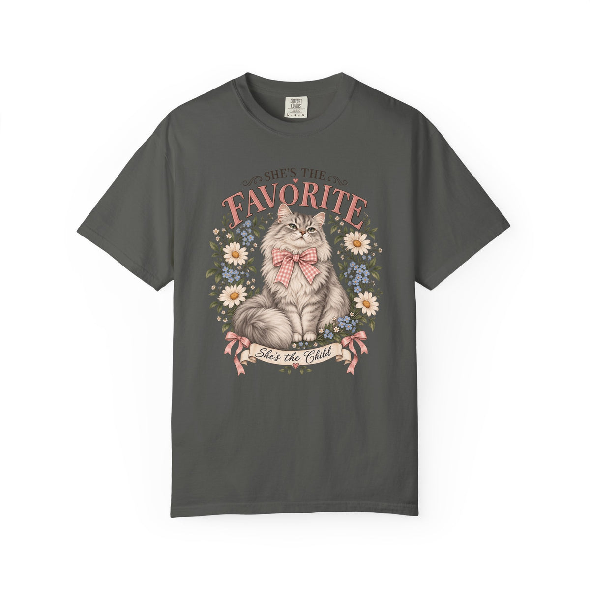 She's the Favorite Cat T-Shirt — Vintage Floral Cat Graphic